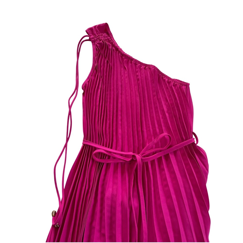 One-Shoulder Pleated Maxi Dress in Fuchsia